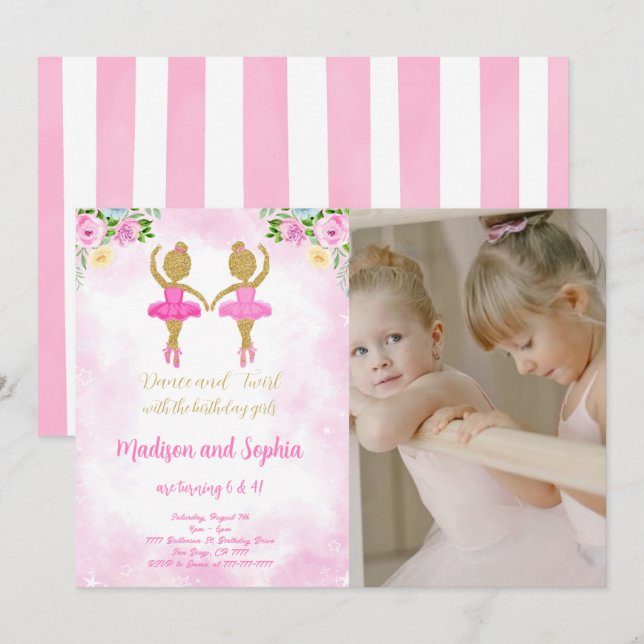 Ballerina Birthday Photo Invitation (Front/Back)