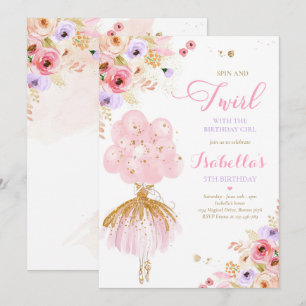 Ballerina Birthday Pink & Gold Floral Ballerina Invitation