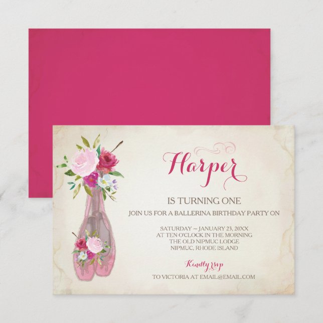 Ballerina Birthday Pink Invitation (Front/Back)
