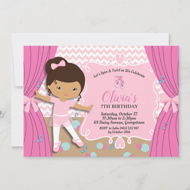 Ballerina Birthday Pink Tutu Ballet Shoes Dance Invitation (Front)