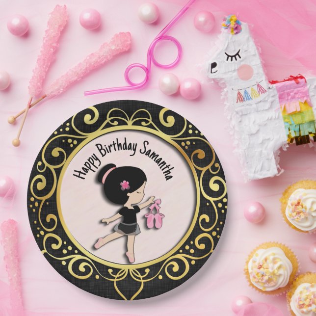 Ballerina black and gold  paper plate (Party)