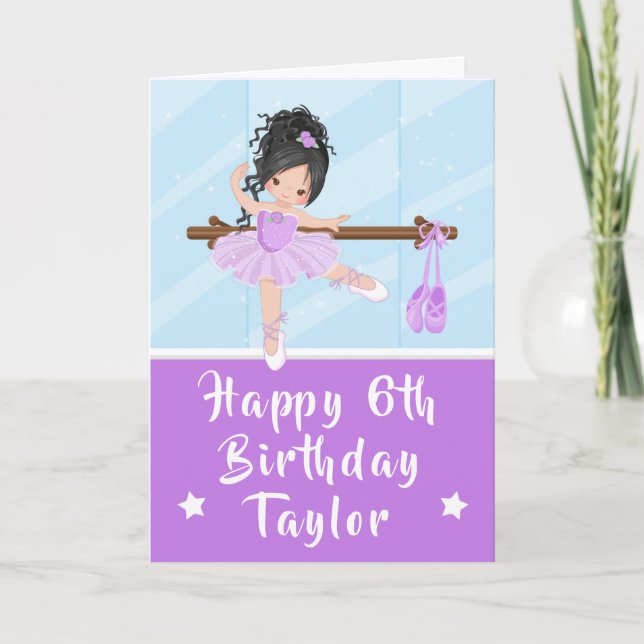 Ballerina Black Hair Girl Purple Happy Birthday Ca Card (Front)