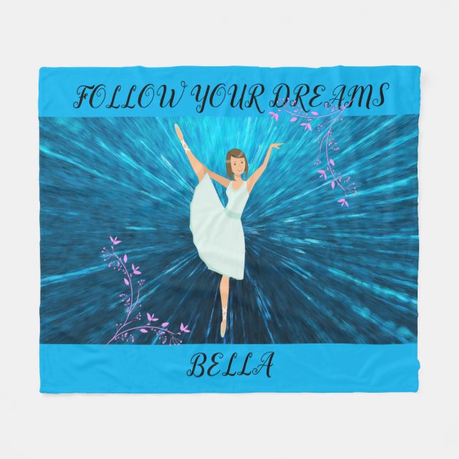 Ballerina blanket, "Follow your dreams" & name. Fleece Blanket (Front (Horizontal))