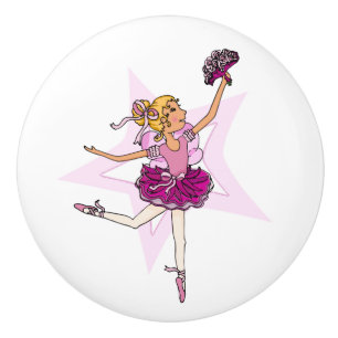 Ballerina blonde girl ballet pink art doorknob ceramic knob