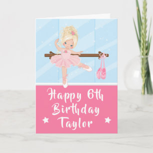 Ballerina Blonde Hair Girl Pink Happy Birthday Car Card