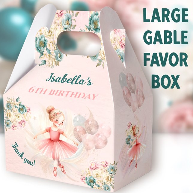 Ballerina Blonde Pink Floral Girl Birthday Large Favour Box (Ballerina Blonde Large Gable Favor Boxes - You can choose from 3 sizes of these gable favor boxes)