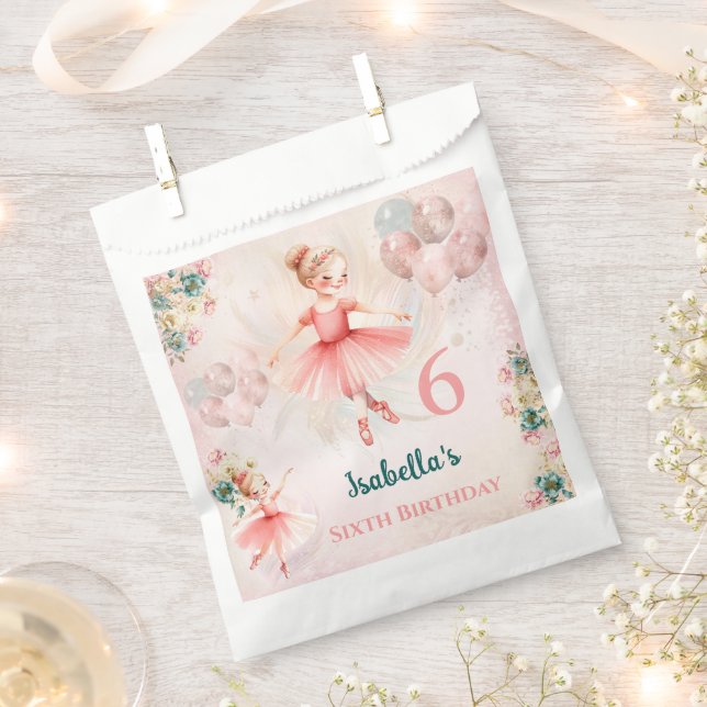 Ballerina Blonde Pink Teal Floral Girly Birthday Favour Bags (Clipped)