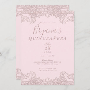 Ballerina Blush Pink Glitter Lace Quinceañera Invitation