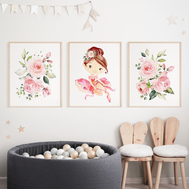Ballerina, Brown Hair, Pink Flowers, Girl Nursery (Creator Uploaded)
