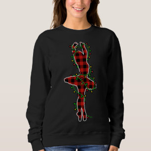 Ballerina Buffalo Plaid With Christmas Lights Ball Sweatshirt