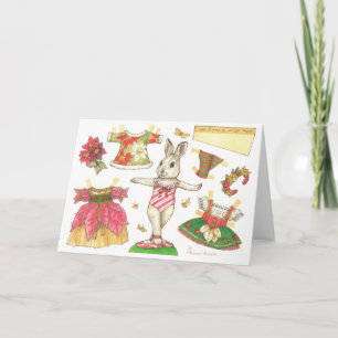 Ballerina Bunny Christmas paper doll card