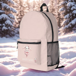 Ballerina Bunny Rabbit Monogram Name Pastel Pink Printed Backpack