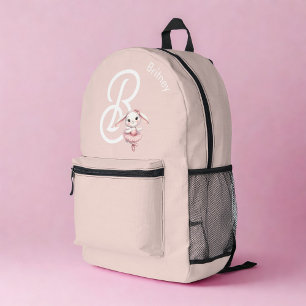 Ballerina Bunny Rabbit Monogram Name Pastel Pink Printed Backpack