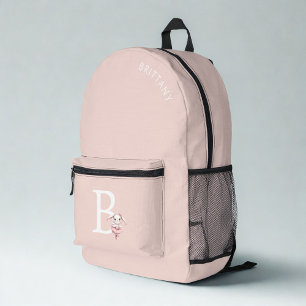 Ballerina Bunny Rabbit Monogram Name Pastel Pink Printed Backpack