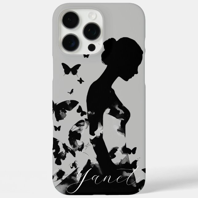 Ballerina Butterflies Black Silhouette Modern Name Case-Mate iPhone Case (Back)