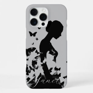 Ballerina Butterflies Black Silhouette Modern Name iPhone 16 Pro Max Case