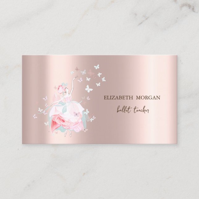 Ballerina Butterflies Rose Gold Business Card (Front)