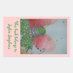 Ballerina butterfly bookplate rectangular sticker