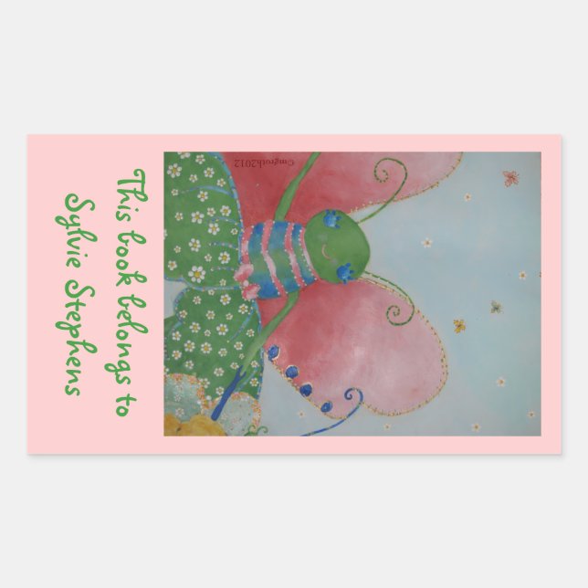 Ballerina butterfly bookplate rectangular sticker (Front)