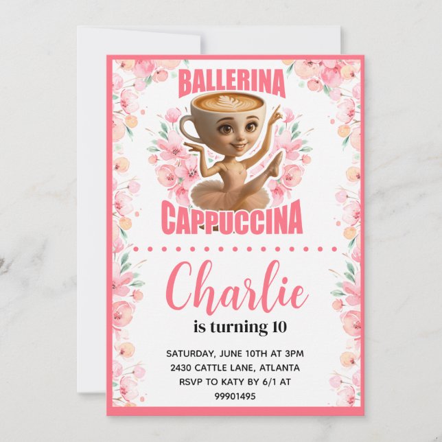 Ballerina Cappuccina Birthday Invitation (Front)
