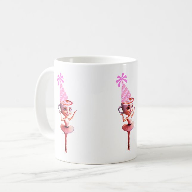 Ballerina Cappuccina in Birthday Party Hat Coffee Mug (Front Left)