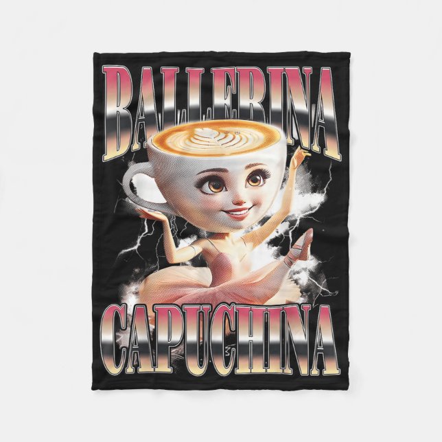 Ballerina Capuchina Funny Italian Brainrot Meme Hu Fleece Blanket (Front)