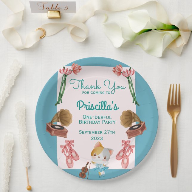 Ballerina Cat Kids Birthday Party Paper Plate (Wedding)