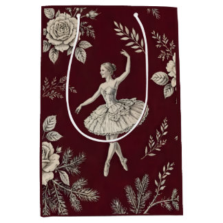Ballerina Christmas Toile - Burgundy Medium Gift Bag