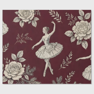 Ballerina Christmas Toile Wrap - Burgundy Wrapping Paper