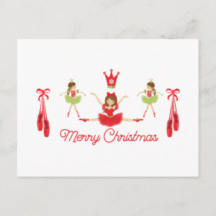 Ballerina Christmas with Balet Shoes Red and Green Postcard