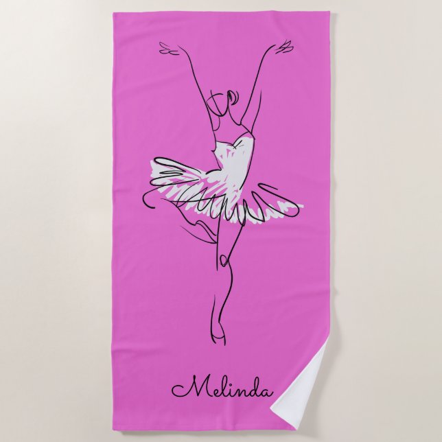 Ballerina custom name & colour beach towel (Front)