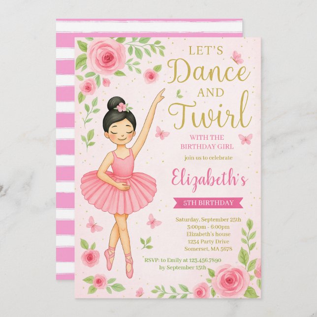 Ballerina Dance and Twirl Birthday  Invitation (Front/Back)