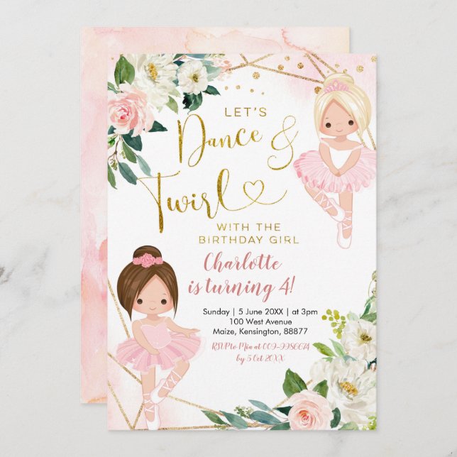 Ballerina Dance and Twirl Birthday Invitation (Front/Back)