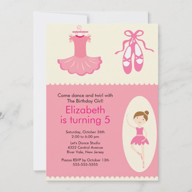 Ballerina Dance Birthday Invitation (Front)