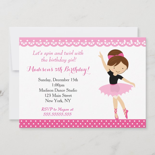 Ballerina Dance Birthday Party Invitation (Front)