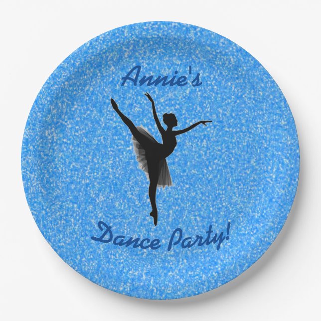 Ballerina Dance Blue Sparkle Paper Plate (Front)