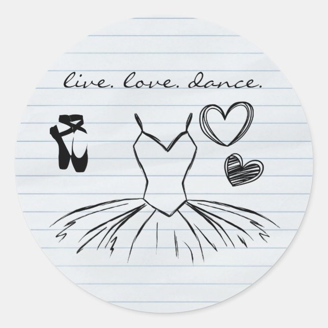 Ballerina Dance Doodles and Notebook Paper Classic Round Sticker (Front)