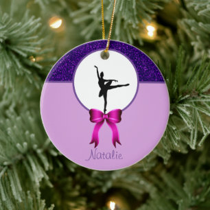 Ballerina Dance Glitter and Bow Ceramic Ornament