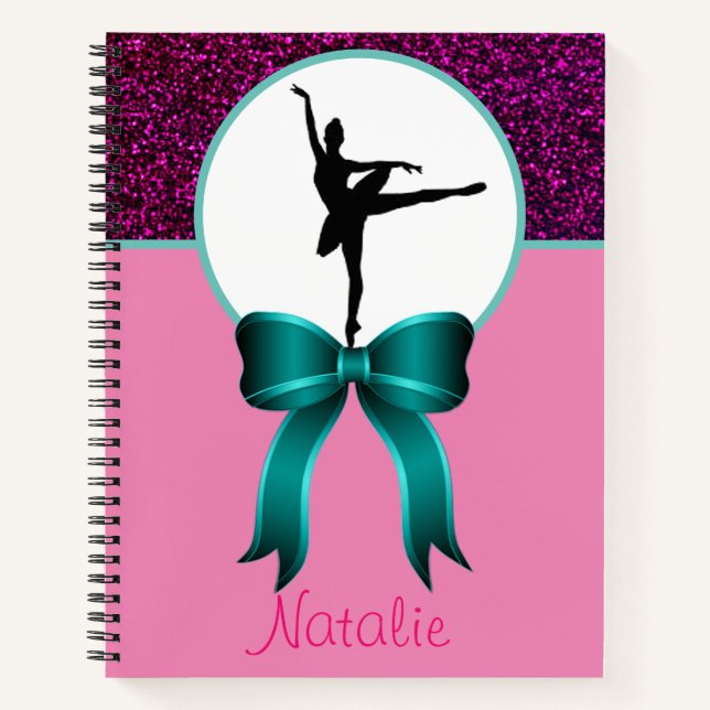 Ballerina Dance Glitter and Bow Notebook (Front)