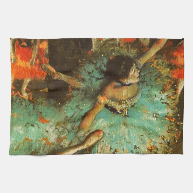 Ballerina Dance Green Dancer Edger Degas Painting Tea Towel (Horizontal)