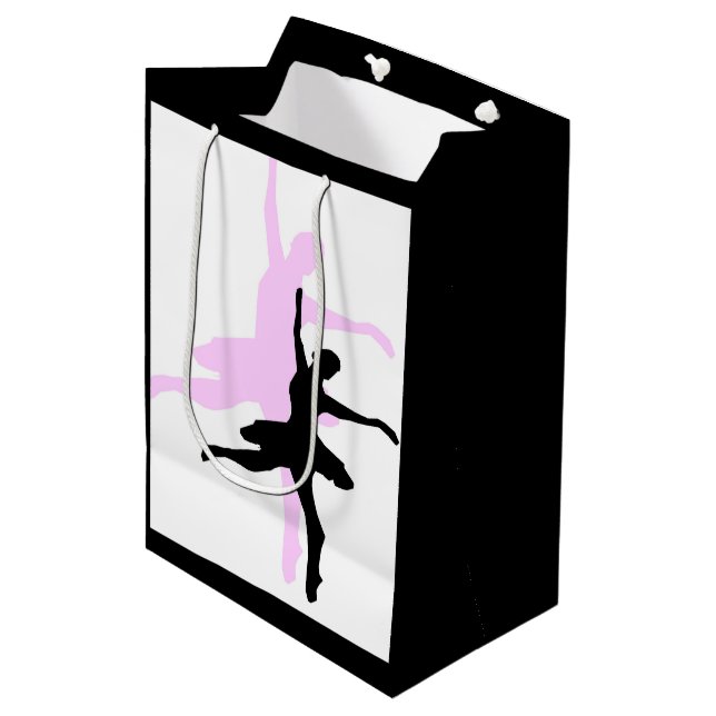 Ballerina Dance Pink & Black Medium Gift Bag (Front Angled)