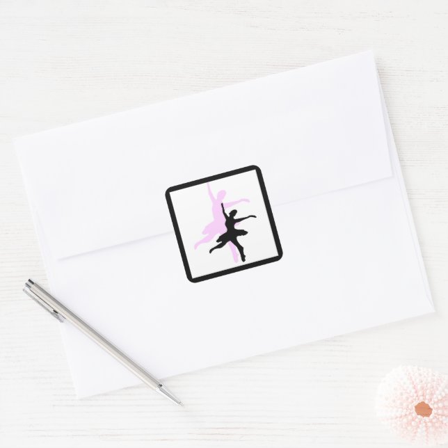 Ballerina Dance Pink & Black Square Sticker (Envelope)