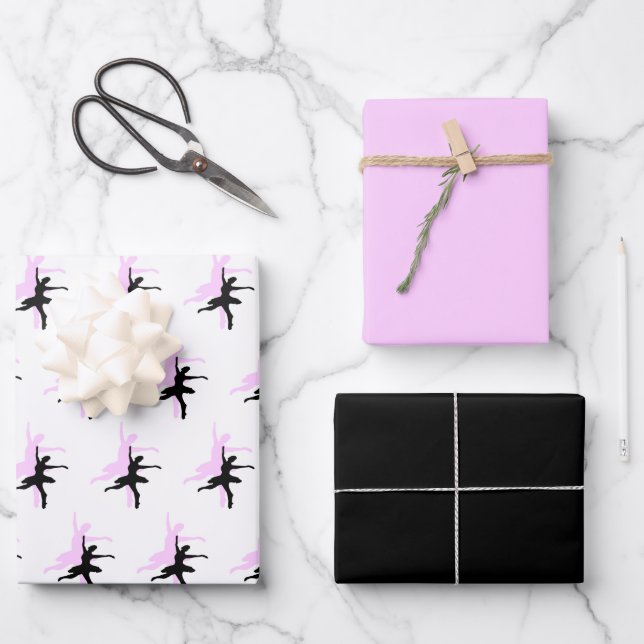 Ballerina Dance Pink & Black Wrapping Paper Sheet (Front)