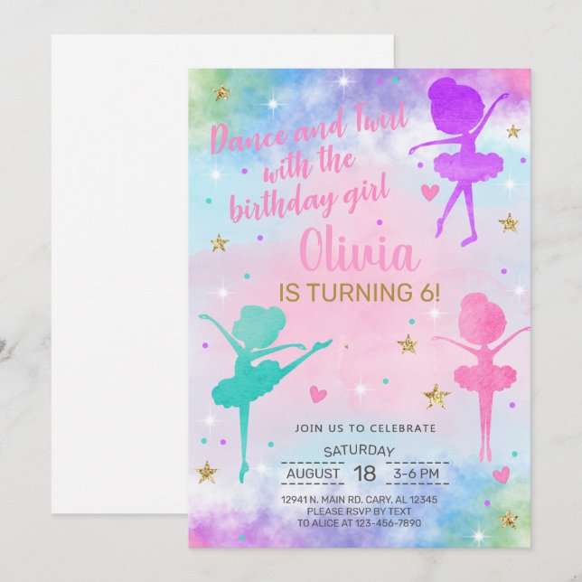 Ballerina Dance Twirl girl birthday invitation. Invitation (Front/Back)
