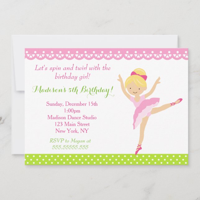 Ballerina Dancer Birthday Invitation (Front)
