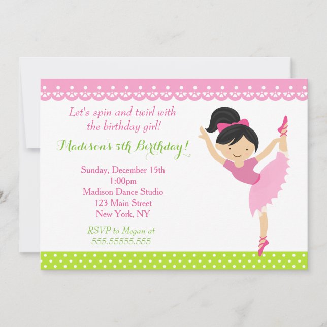 Ballerina Dancer Birthday Party Invitation (Front)
