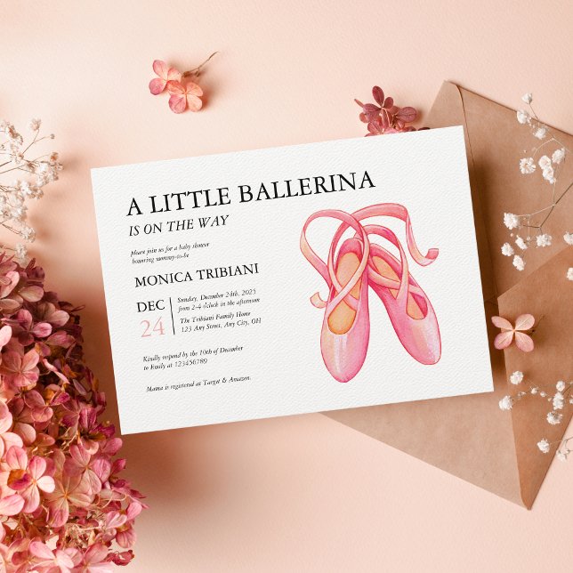 Ballerina Dancer Girl Baby Shower Minimalist Shoes Invitation (Creator Uploaded)