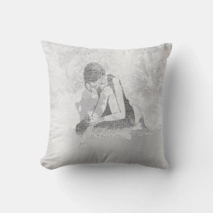 Ballerina Dancer Gray Grungy Metallic Silver Wall Cushion