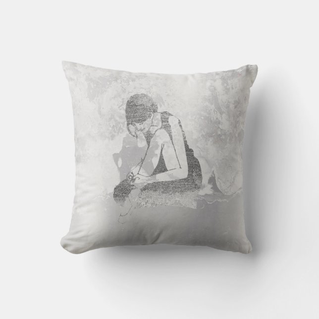 Ballerina Dancer Gray Grungy Metallic Silver Wall Cushion (Front)