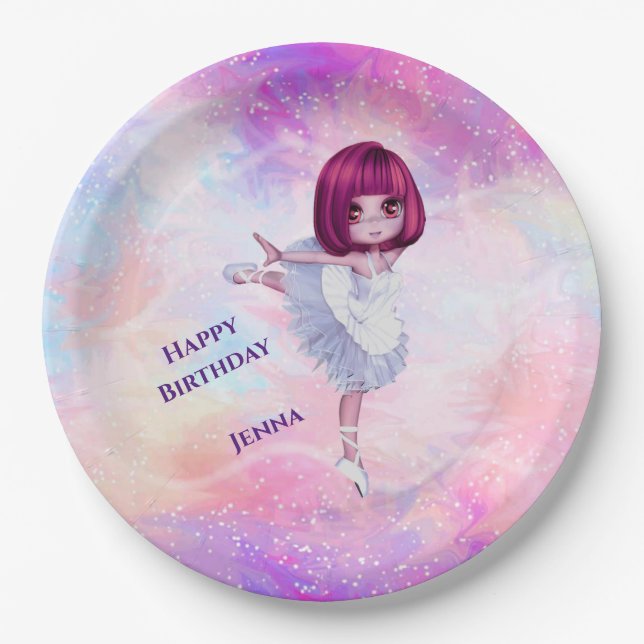 Ballerina Dancer "Happy Birthday" Paper Plates (Front)